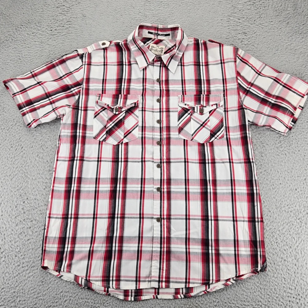 Southpole Shirt Mens XL White Plaid Y2K short Sleeve Button Up
